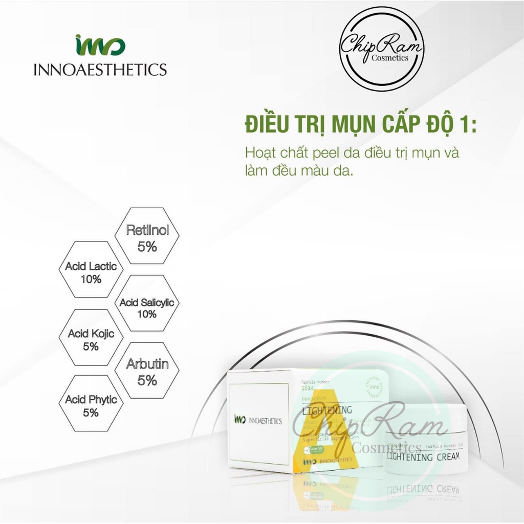 KEM PEEL HOẠT CHẤT VITAMIN A 5% INNOAESTHETICS INNO LIGHTENING GIÚP ĐỀU MÀU DA VÀ GIẢM THÂM MỤN 15G