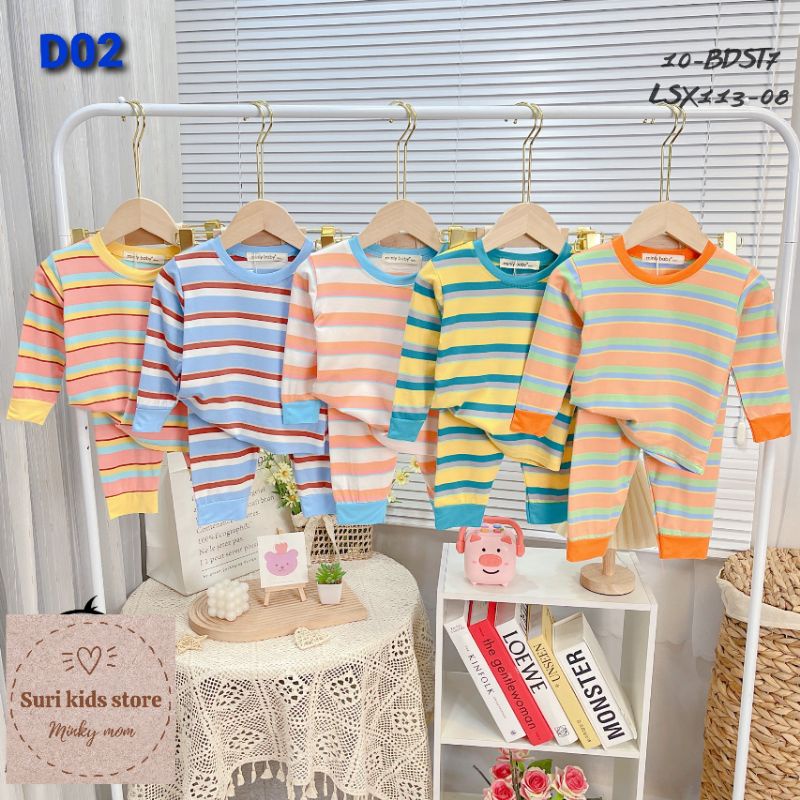 💖 Bộ dài tay minky mom (tag mới minly baby) sọc dệt visco cho bé 7 đến 30kg mềm, mịn, mát, xịn sò