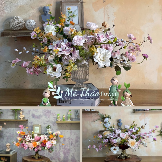 Bình Hoa Giả - Hoa Để Bàn Cao Cấp (Nhiều Mẫu) Cao 45cm Hoa Rộng 65cm Để Bàn ,Làm Quà Tặng, Decor Của Mê Thảo Flower