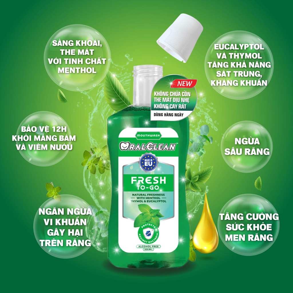 Bộ 3 Nước súc miệng OralClean FRESH TO-GO 300ml