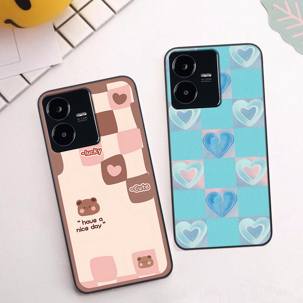 Ốp Vivo Y22S gấu Bear rick caro vuông thời trang siêu đẹp