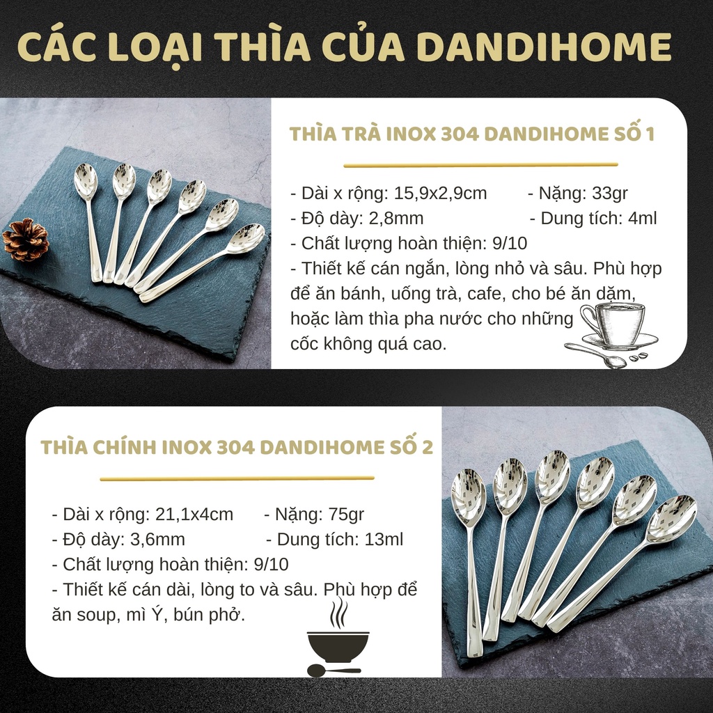 Thìa muỗng inox 304 DandiHome 2020 cao cấp, sang trọng