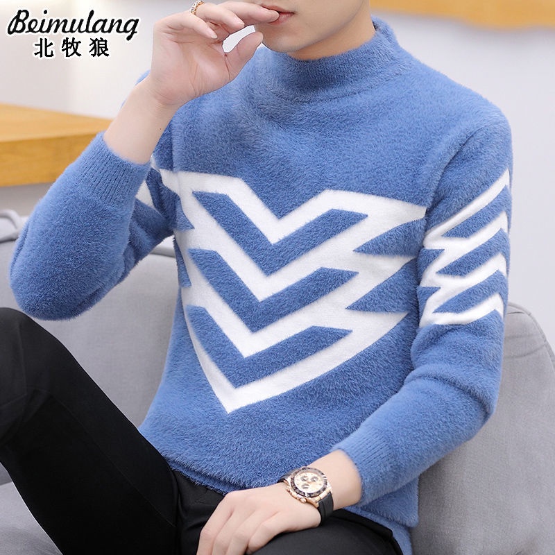 Áo Sweater Giả Lông Chồn Cao Cấp Cổ Lọ Dày Dặn Mùa Thu Cho Nam