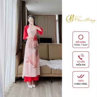 Áo dài Tóc Tiên, áo dài cách tân tay bồng màu đỏ, áo dài truyền thống chất tơ organza họa tiết cô bé tóc đỏ ADPH