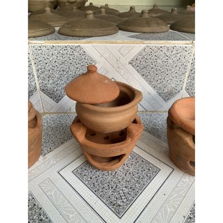 Bộ lò đất và 3 nồi đất mini Gốm Chăm