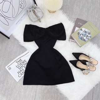 ĐẦM ĐEN TRỄ VAI PHỐI NƠ NGỰC