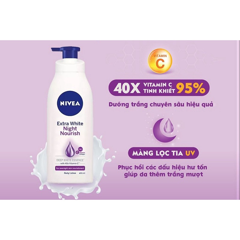 Sữa Dưỡng Thể Nivea Extra White Night Nourish - Ban Đêm 350ml