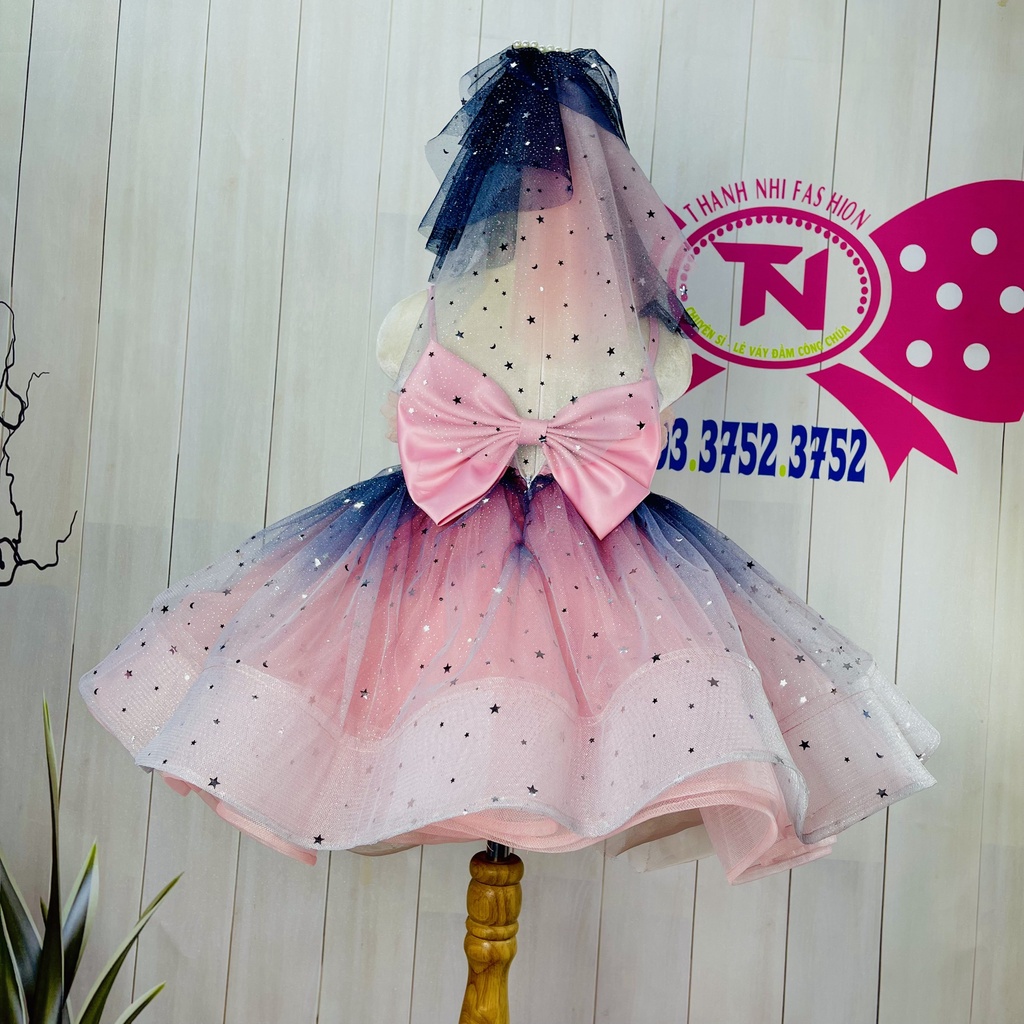 Váy Công Chúa Size Mẹ và Bé đen loang hồng hoạ tiết sao xinh xắn - hàng Thiết Kế Cao Cấp - Váy Bé Gái TN181022