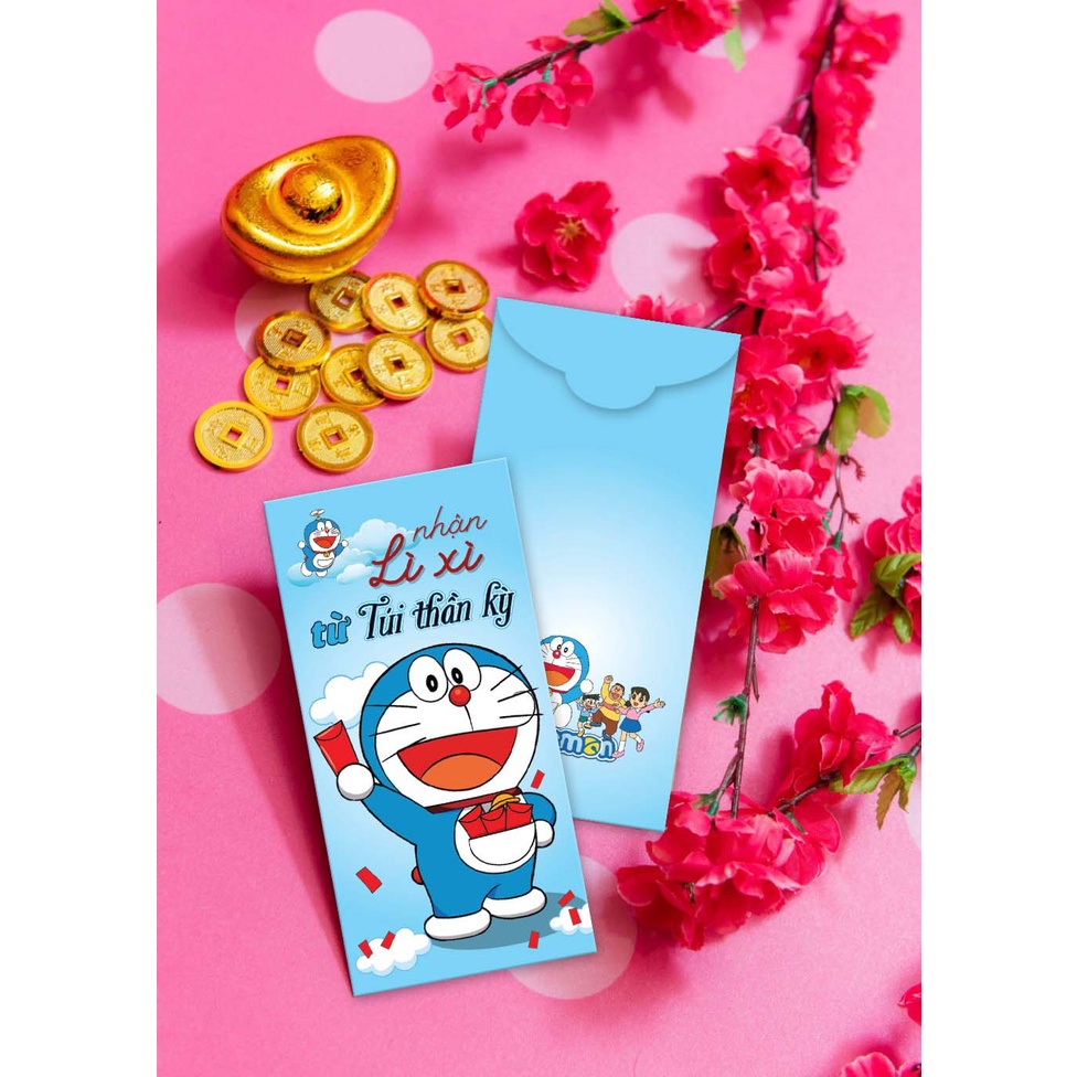 Set 100 phong bao lì xì hoạt hình mèo dodremon gấu dâu