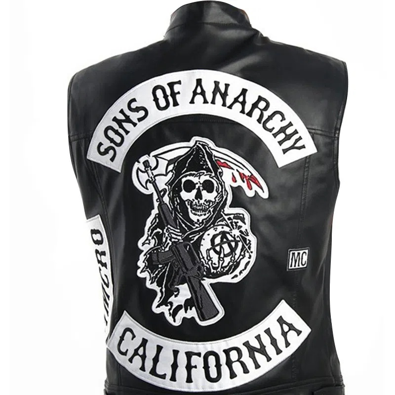 Áo vest Da Cổ Đứng Màu Trơn Phong Cách punk Mô Tô Harley locomotive