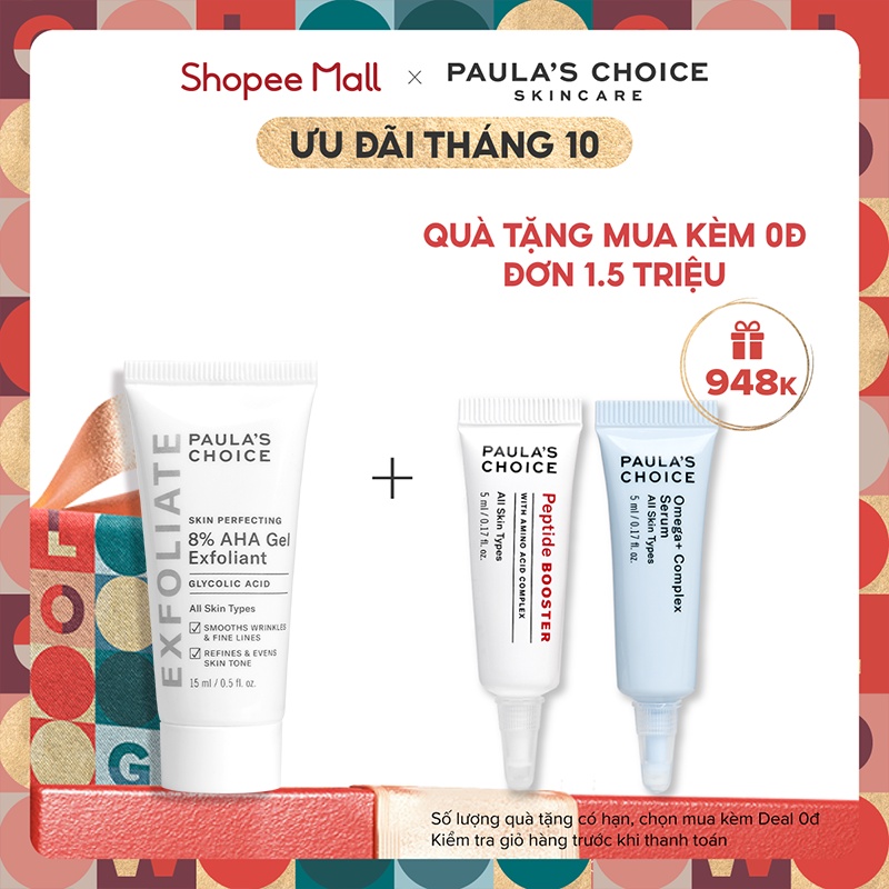Gel loại bỏ tế bào chết làm mềm, sáng mịn da Paula's Choice 8% AHA Exfoliant 15ml 1907
