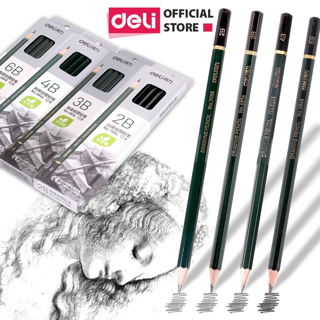 Bút chì 2B Deli lục giác dùng cho học sinh-văn phòng -màu xanh-1 cái 7084