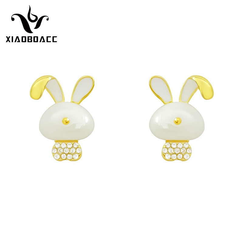 XiaoboACC Bông Tai Mạ Bạc 925 Hình Thỏ Đính Đá Zircon Thời Trang Hàn Quốc