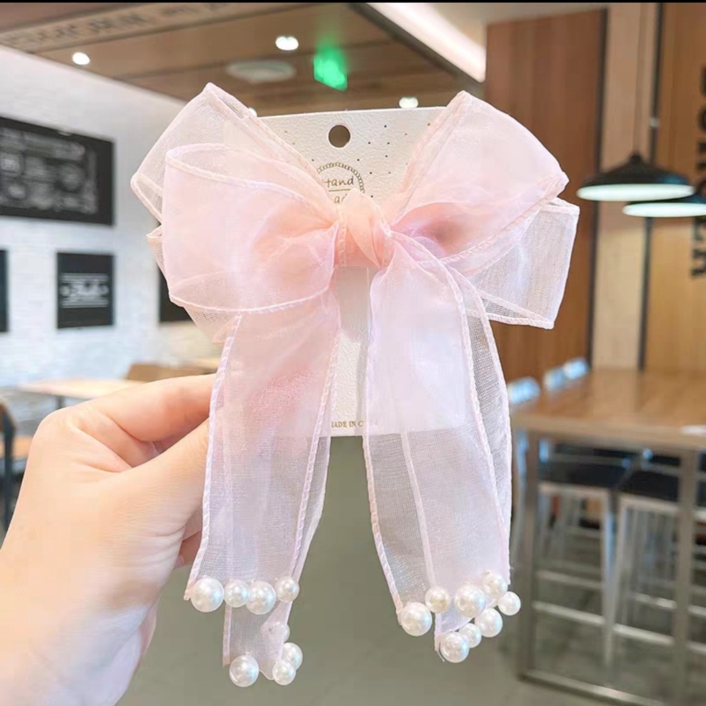 Nơ kẹp tóc cho bé gái dễ thương đính hạt nhân tạo mã TGNT9