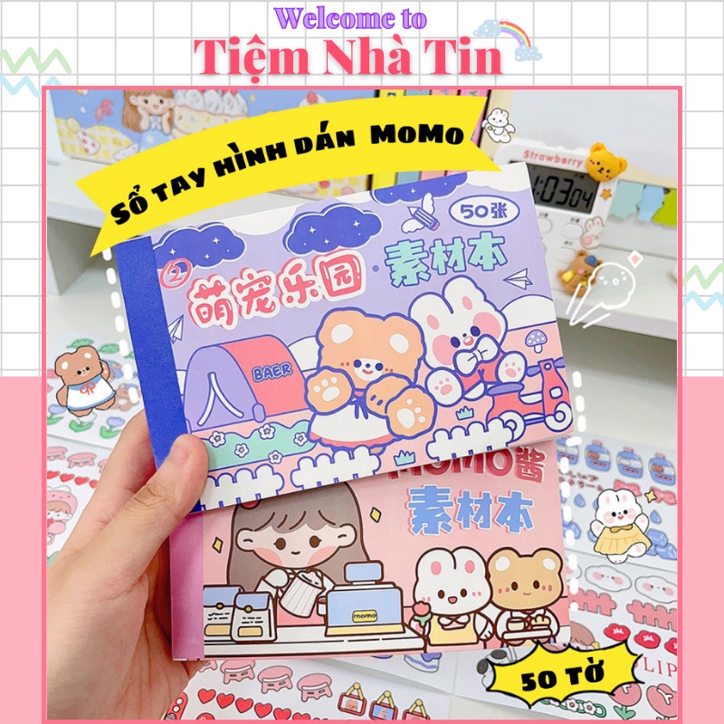 Quyển Sticker Tự Cắt Nhiều Hình Độc Đáo Nhãn Dán Tài Liệu Dễ Thương Dán Tay Bộ Phim Hoạt Hình 50 Nhãn Dán MoMo