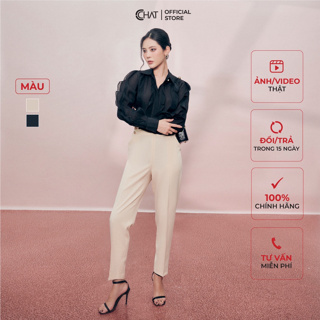 Quần Baggy Nữ 𝐂𝐂𝐇𝐀𝐓 Cạp Liền Chun Sau Chất Tuytsi Cao Cấp 22QDS2007BT