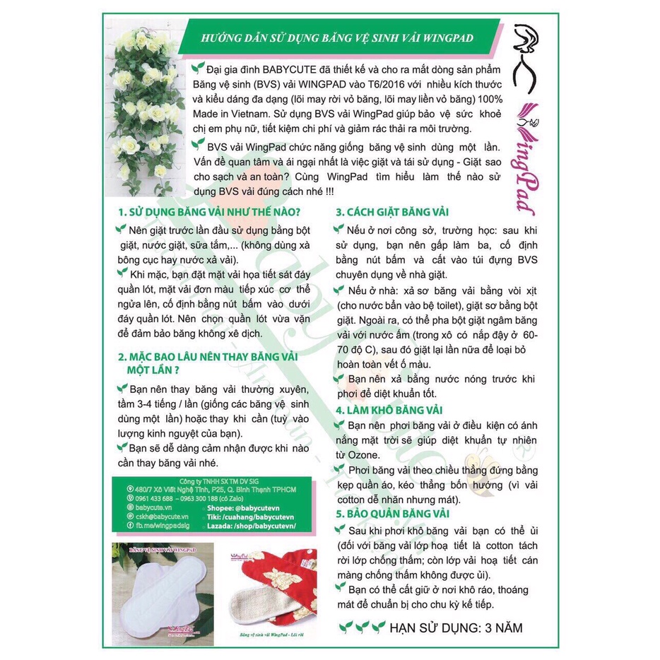 Băng vệ sinh vải Wingpad Combo 5 Size 21cm - HÀNG NGÀY nền NÂU - Kiểu CÁNH LIỀN - Kèm QUÀ TẶNG