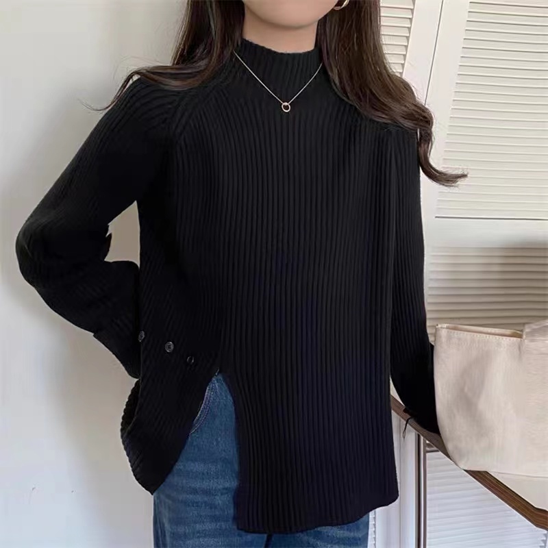 Áo sweater SUXI dệt kim cổ lọ tay dài màu sắc thanh lịch