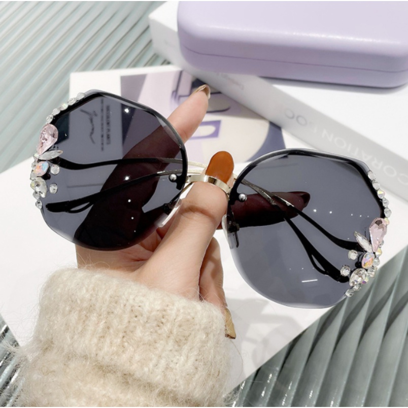 Kính Chống Nắng Tia UV Không Vành Đính Kim Cương Phong Cách Âu Mỹ Chất Lượng Cao Thời Trang Cho Nữ