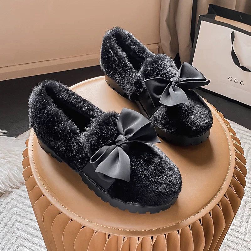 Giày Cao Gót Đế Dày Phối Lông Cừu Plus Size Thời Trang Thu Đông