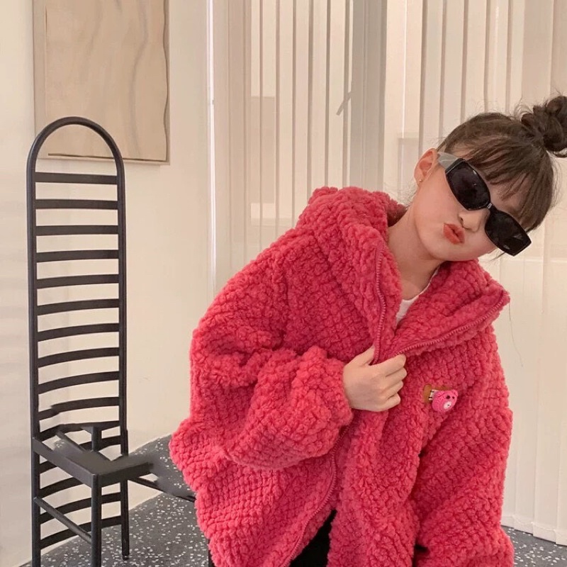 Áo khoác bông kèm túi đeo chéo gấu hồng cho bé gái Tiệm Bông size đại