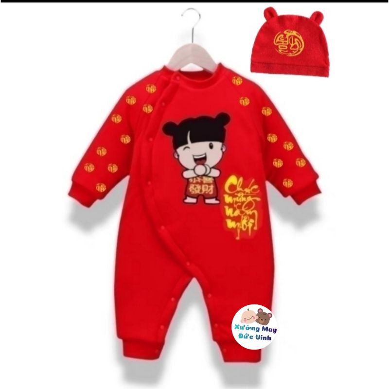Bodysuit Tết cotton 2023 cho bé trai,bé gái có mũ