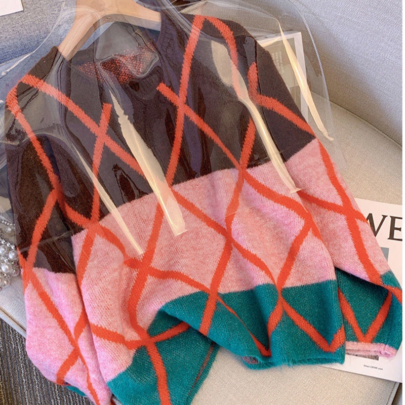 Áo sweater Dáng Rộng Thiết Kế Hình Thoi Độc Đáo Cho Nữ