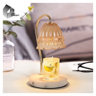 Đèn đốt nến LyLy THE GRAY CONCEPT - Đèn xông nến thơm vintage chân đá cẩm thạch có núm điều chỉnh nhiệt độ.