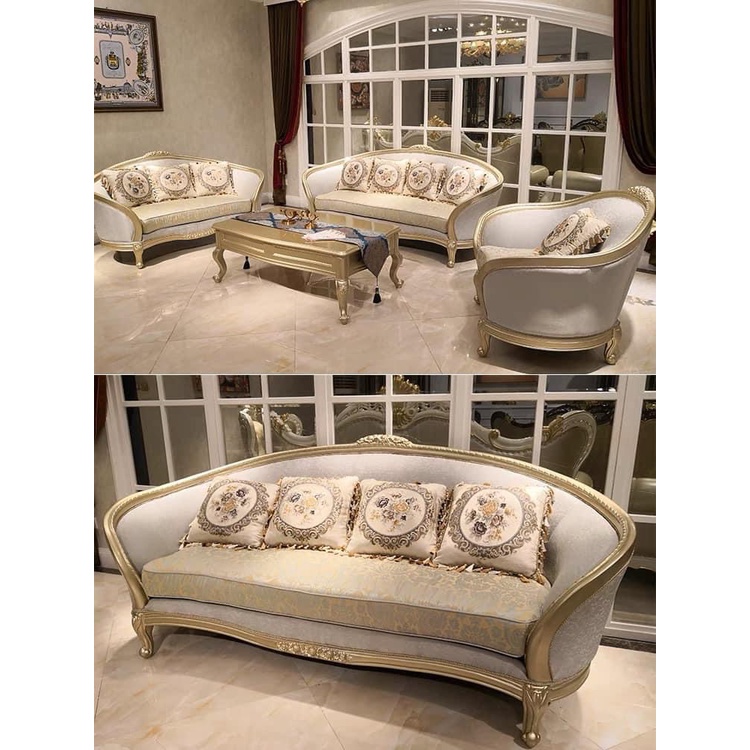 Ghế sofa tân cổ điển cao cấp cho phòng khách Adora GK1 - ghế sofa cong cao cấp mạ vàng