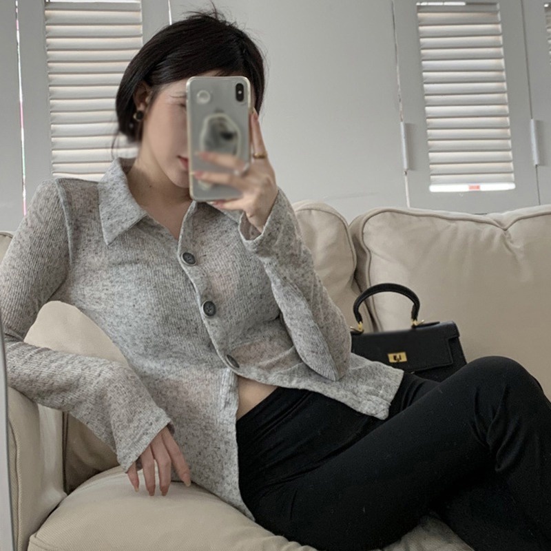 Áo Sơ Mi Tay Dài Màu Sắc Thanh Lịch Phong Cách Hàn Quốc