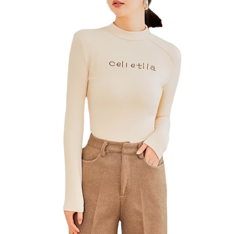 IELGY    Áo Thun Mỏng Tay Dài Cổ Lọ Ôm Dáng Thời Trang Cho Nữ