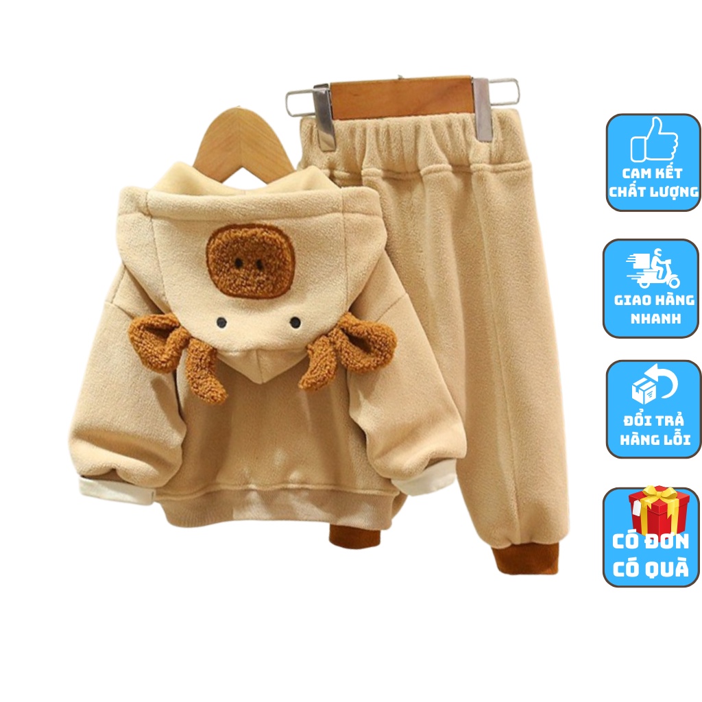 Bộ Nỉ Áo Khoác Có Mũ Tai Gấu Bộ Áo Khoác Quần Nỉ Thu Đông Cho Bé Từ 6-28Kg-KANGMIN KIDS