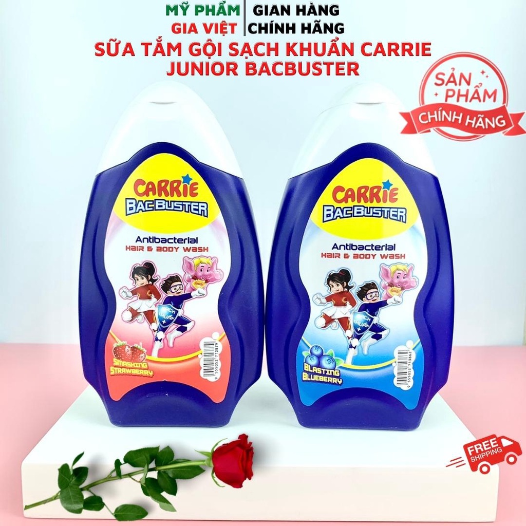 Sữa tắm gội sạch khuẩn Carrie Junior Bacbuster hương Blueberry/Strawberry chai 280g
