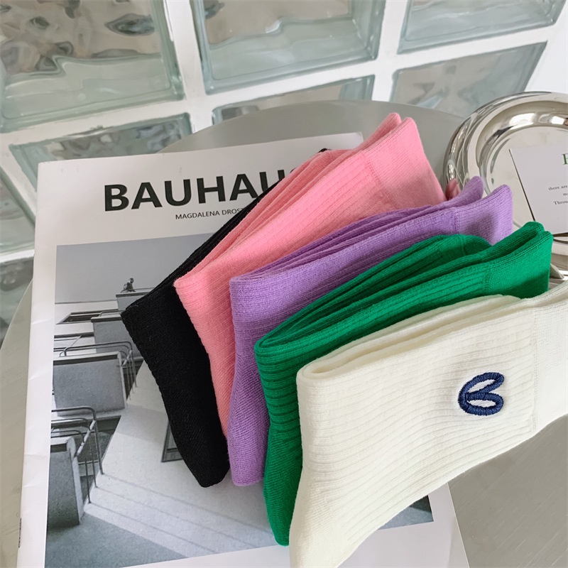 Vớ Cotton Cổ Cao Thêu Họa Tiết Trái Tim Nhiều Màu Sắc Thoáng Khí Thời Trang Cho Nữ WAFNHA D751