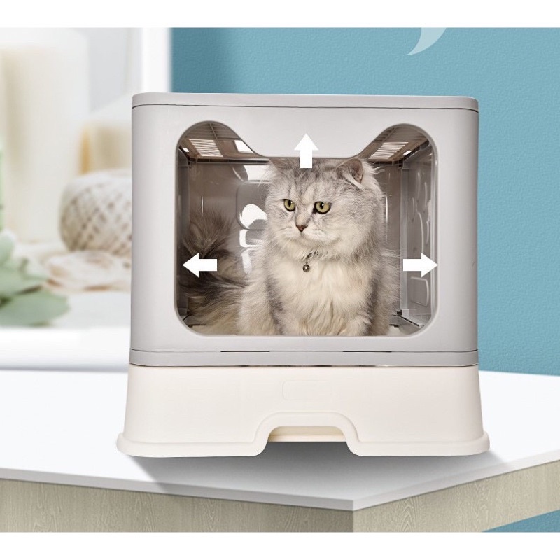 Nhà vệ sinh 2 cửa cho mèo ngăn mùi,  chống văng cát rộng rãi tiện lợi có ngăn kéo