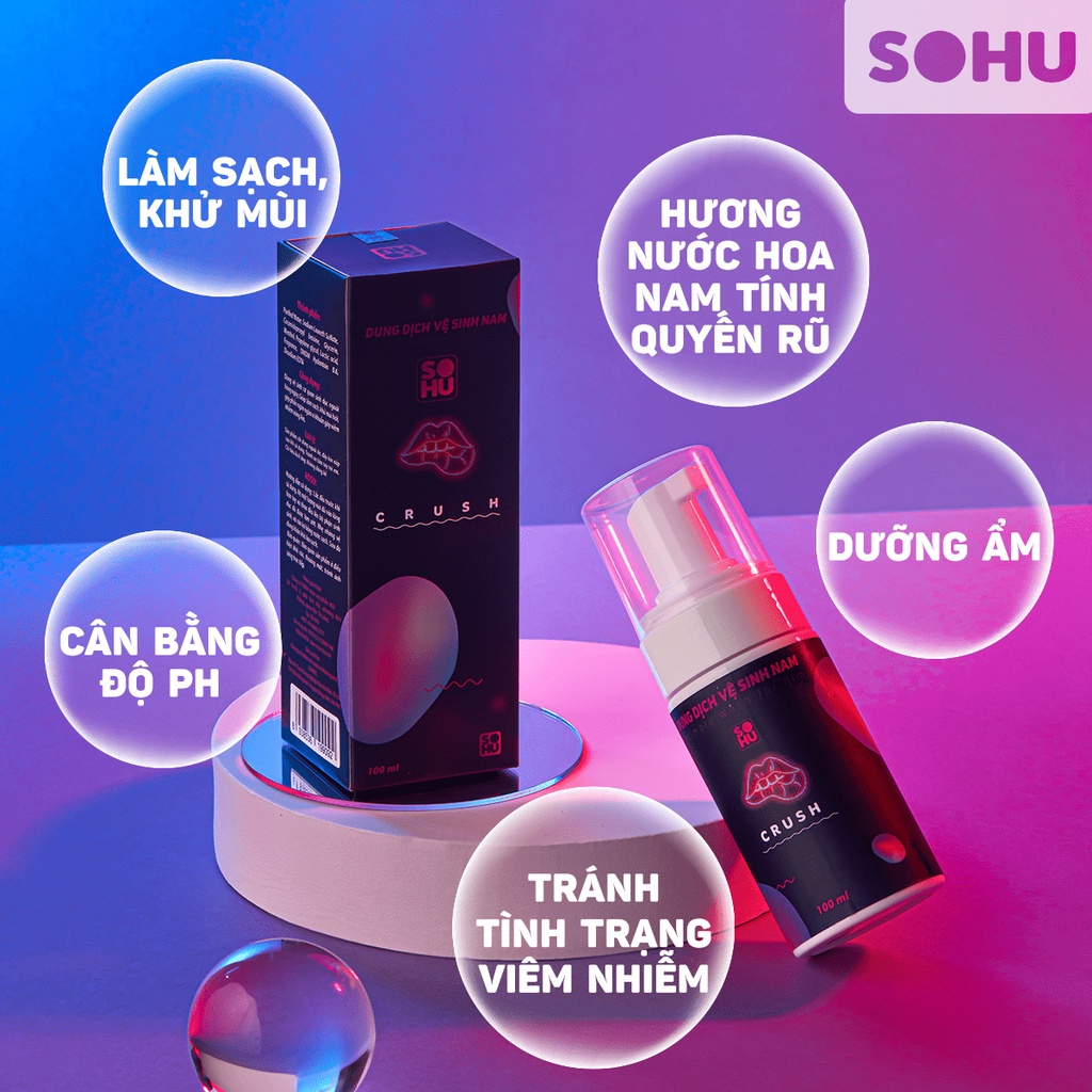 Dung dịch vệ sinh nam dạng bọt Crush hương nước hoa, bạc hà tuyết SOHU HCM 100ml khử mùi tự nhiên lành tính