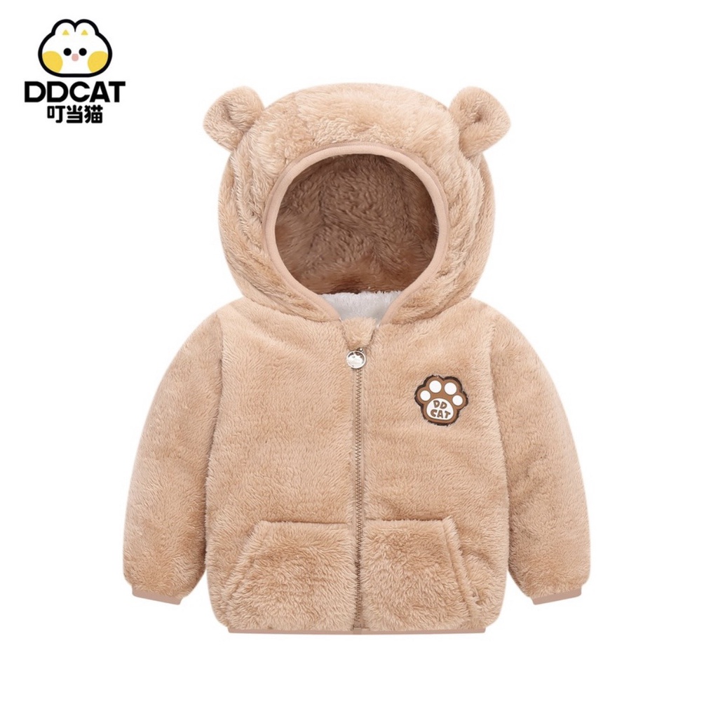 Áo khoác lông cừu tai gấu cho bé, áo khoác lông 2 lớp siêu ấm cho bé trai bé gái