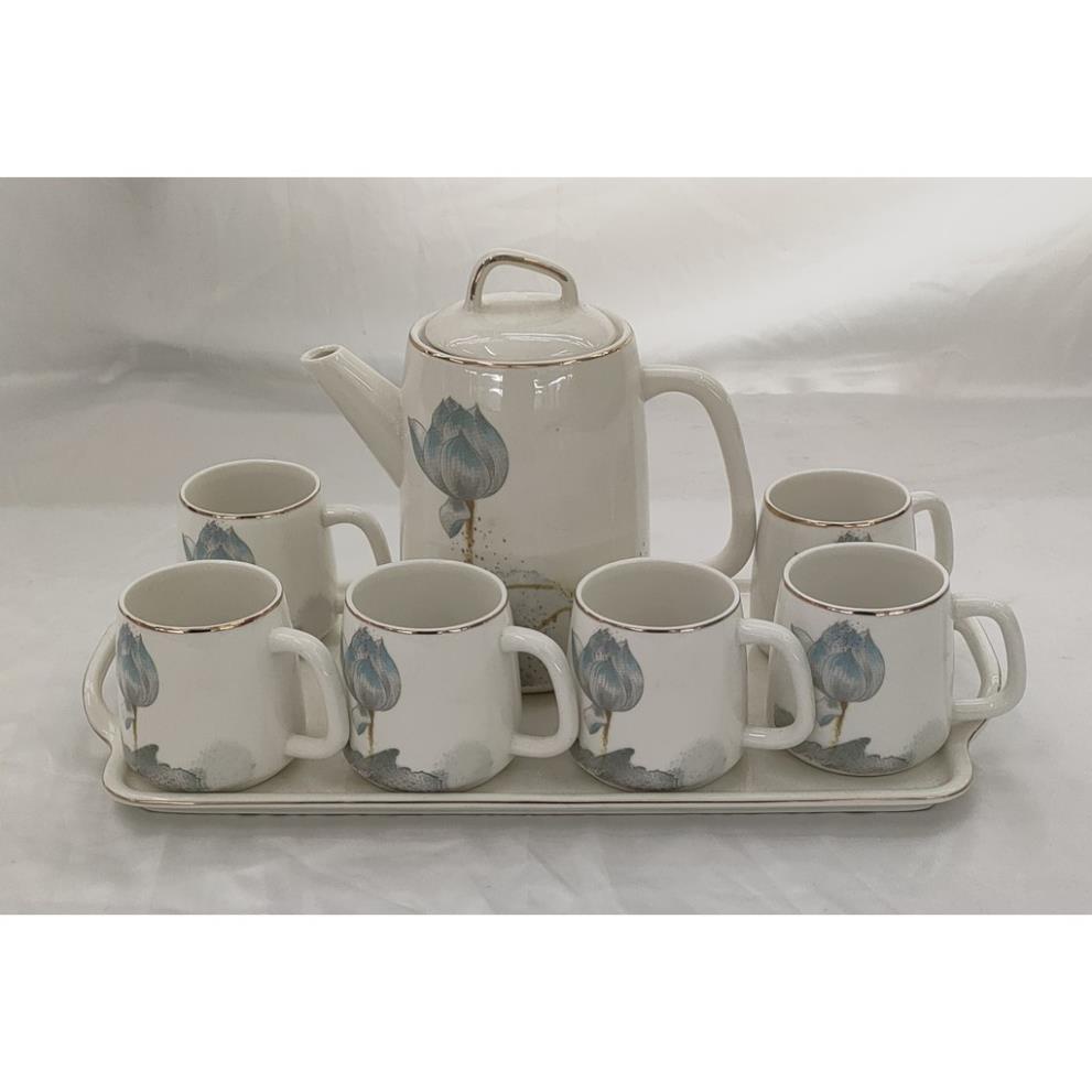 BỘ ẤM CHÉN KÈM KHAY HỌA TIẾT SEN TỊNH TÂM VIỀN VÀNG