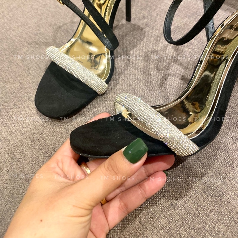 Sandal quai đá hở gót màu Đen cao 9-10 -11 -12 cm