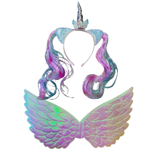 Bộ Váy, Cánh Thiên Thần, Cài Tóc Unicorn Màu Hologram, Cầu Vồng Đồ Chơi Hoá Trang Halloween Cho Bé