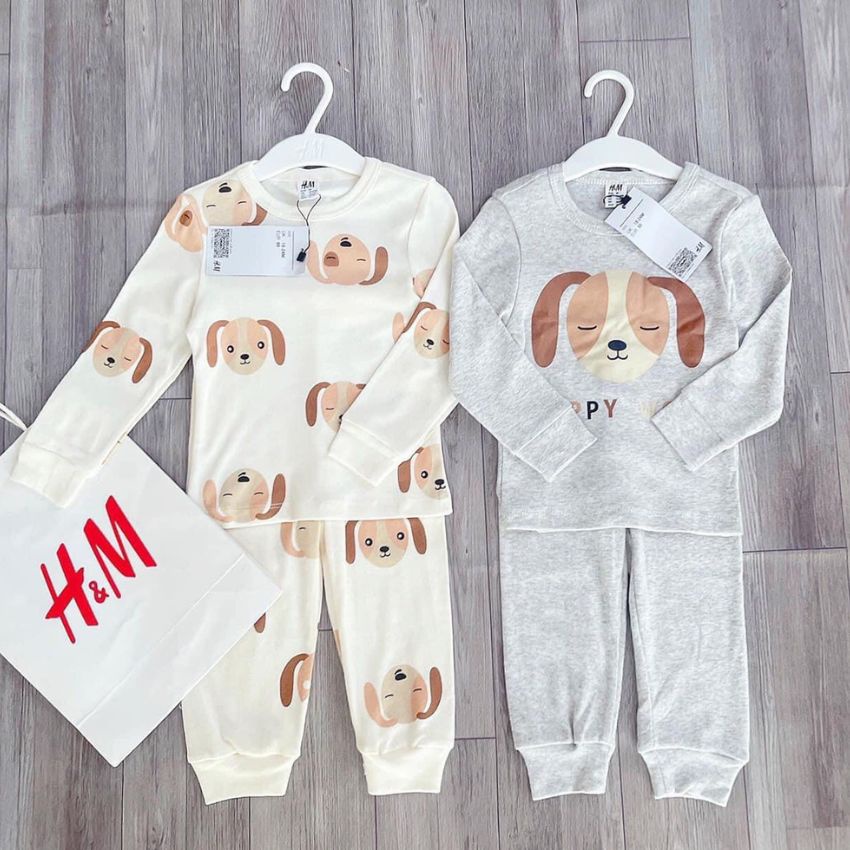 Set 2 Bộ Thu Đông Bé Trai Họa Tiết Cún Con Đáng Yêu Cho Bé Từ 1-5 Tuổi