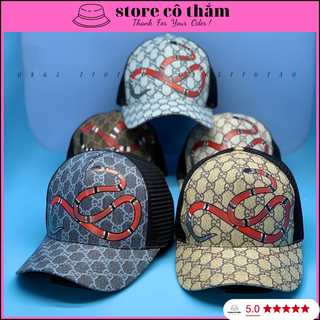 Nón kết GUCI in hình con rắn dài thời trang, Mũ lưỡi trai thêu hình con thú siêu đẹp
