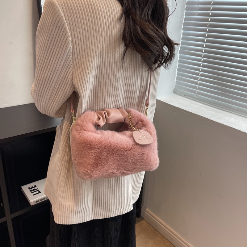 Túi Đeo Chéo Phủ Lông Xù Xếp Ly Đơn Giản Dễ Thương Thời Trang Thu Đông 2022 Dành Cho Bạn Nữ