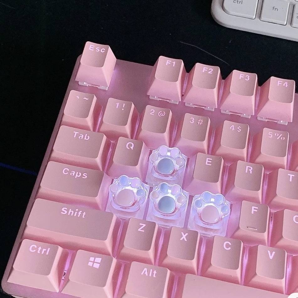 Nút Bàn Phím Cơ Bằng Resin Trong Suốt Nhẹ Hình Dấu Chân Mèo Dễ Thương
