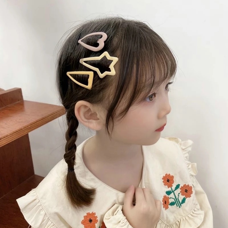 Set 3 Kẹp Tóc Mini Bằng Kim Loại Hình Ngôi Sao / Hình Học Cho Bé Gái