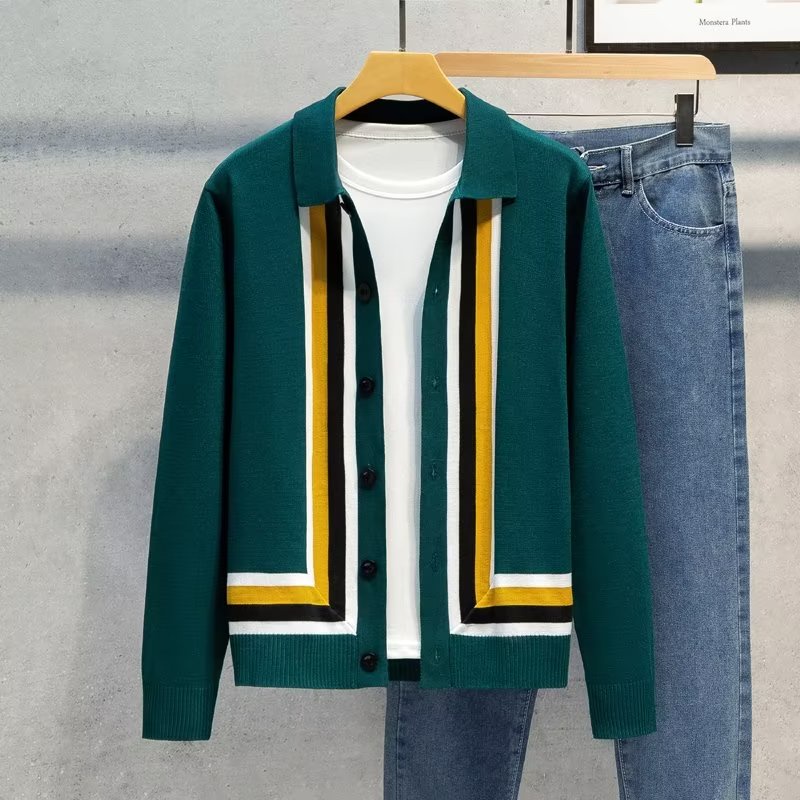 Áo Khoác Cardigan Dệt Kim Tay Dài Dáng Rộng Họa Tiết Kẻ Sọc Màu Sắc Tương Phản Thời Trang Nhật Bản 2022 Cho