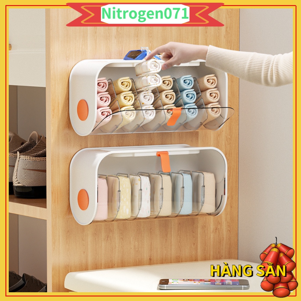 Nitrogen071 Hộp Đựng Đồ Lót / Vớ Trong Suốt Treo Tường Tiện Dụng Ốp gắn tường khay đựng tất vớ vải