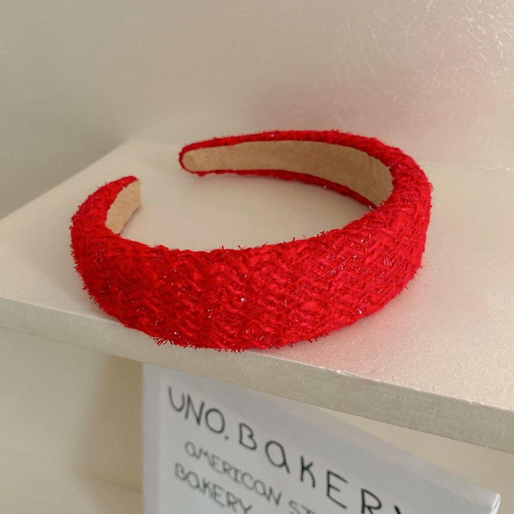 ANEMONE Băng Đô Cài Tóc Dệt Kim Bản Rộng Màu Đỏ Mừng Năm Mới Cho Cô Dâu