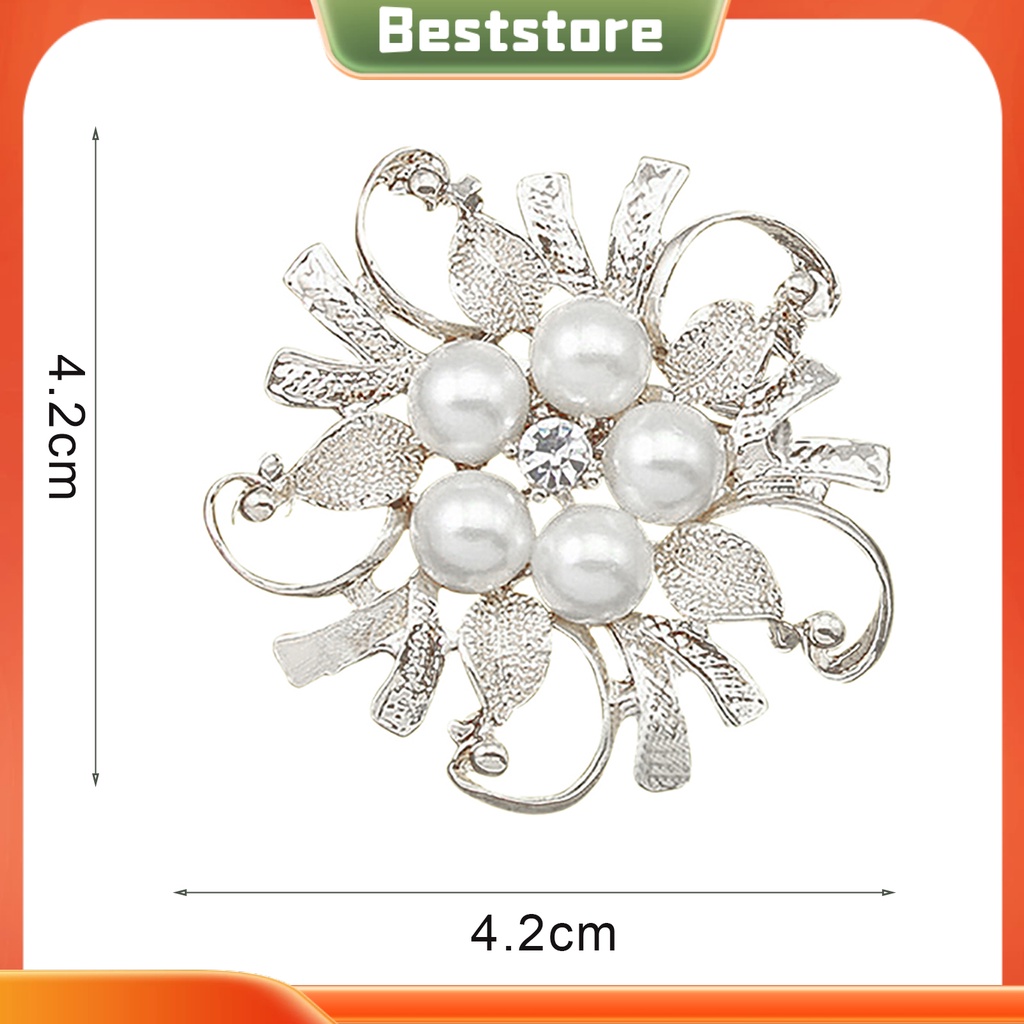 Ghim cài áo bằng kim loại thiết kế hình bông hoa đính đá và ngọc trai giả xinh xắn
