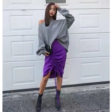 Áo sweater SUXI hở một bên vai màu sắc đơn giản phong cách Hàn Quốc thời trang cho nữ